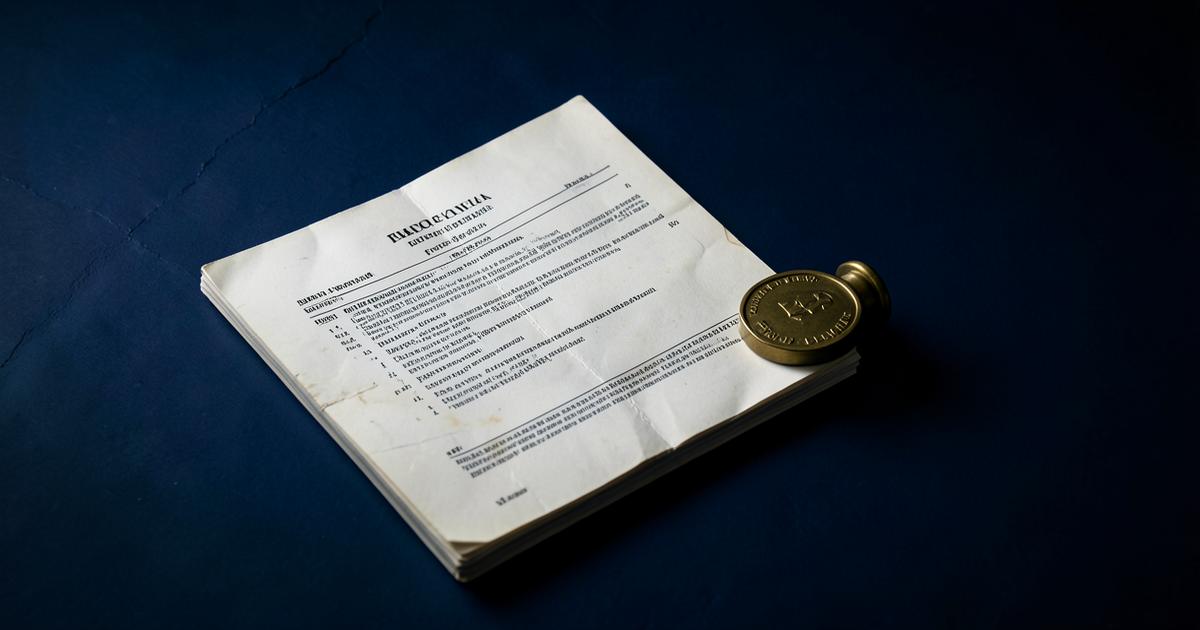 Pilha de documentos oficiais de registro de marca sobre fundo azul profundo, com selo de lacre dourado